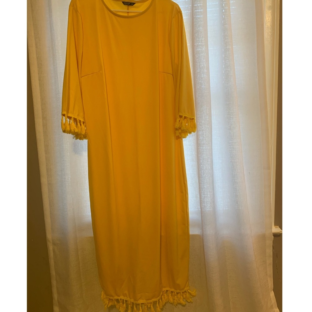 Yellow Fringe Midi Dress